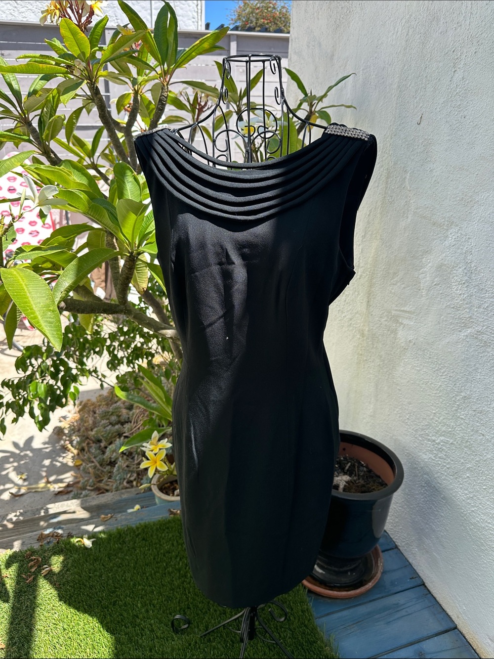 VINTAGE Classic Black Sleeveless Cocktail Dress with Draped Neckline